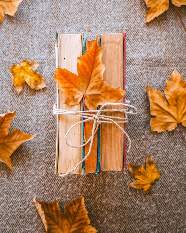 leaves and books fall decor