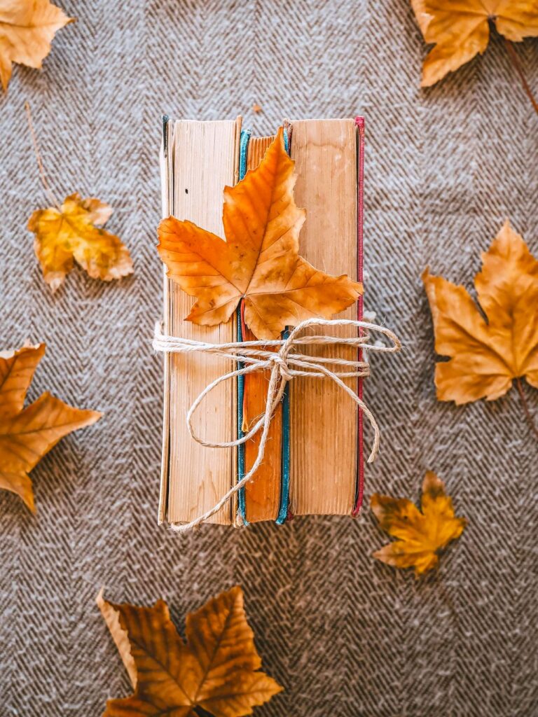 leaves and books fall decor