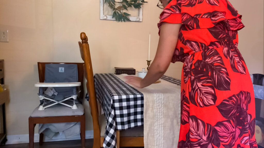 women decorating her dining room table for Fall
